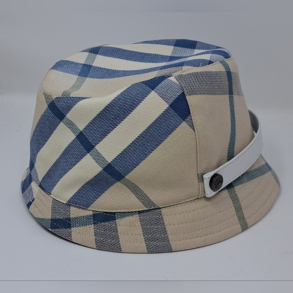 Burberry Women's Bucket Hat Nova Check Blue Cream England Vintage Y2K Medium - Picture 8 of 15